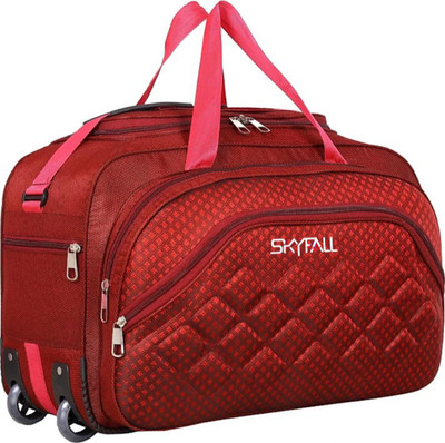skyfall (Expandable) Epoch Nylon 60 litres Waterproof Strolley Duffle Bag- 2 Wheels, RED Duffel With Wheels (Strolley)
