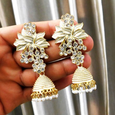 Anish Golden women designer Bridal wedding Traditional party wear white jhumka earring Alloy Jhumki Earring