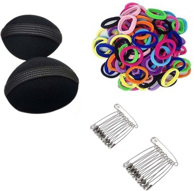 Sharum Crafts 2Pc Hair Volumizer10 Multi Rubber Band & 24 Steel Safety Pin Hair Accessory Set(Black)