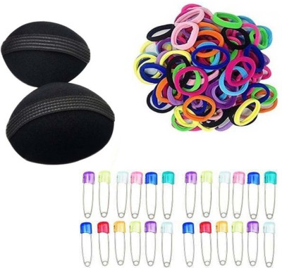 Sharum Crafts 2Pc Hair Volumizer10 Multi Rubber Band & 24 Safety Pin Multi Hair Accessory Set(Black)