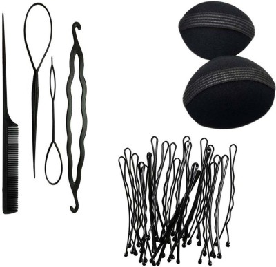 Sharum Crafts 2Pc Hair VolumizerTwist Styling Tool Set 4Pc & 24 Bobby Pin Hair Accessory Set(Black)