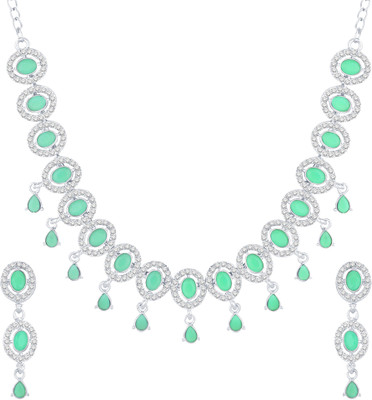 Atasi International Alloy Rhodium Silver, Green Jewellery Set(Pack of 1)