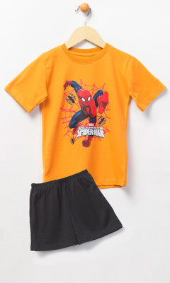 Kidzzycool Baby Boys & Baby Girls Spiderman Casual T-shirt Shorts(Mustard Yellow)