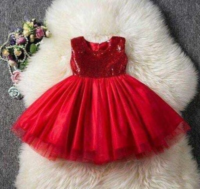 PAMMISTAR Baby Girls Below Knee Festive/Wedding Dress(Red, Sleeveless)