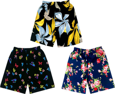 KAVYA Short For Girls Casual Floral Print Crepe(Multicolor, Pack of 3)
