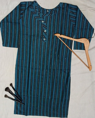 S International Women Striped A-line Kurta(Dark Blue)