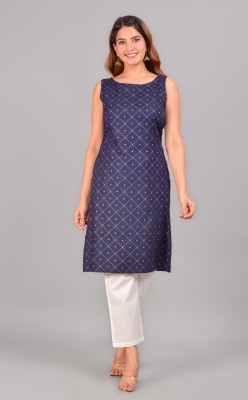 Arbutus Women Printed Straight Kurta(Dark Blue)