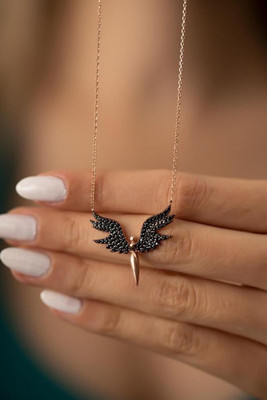 Okoye ™ Black Angel Wing pedant locket with rose gold plated chain Gold-plated Zircon Alloy Pendant