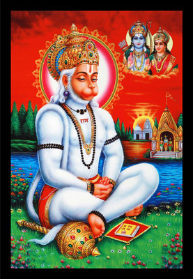 Mmory Lord Hanuman Ji Wall Decor Art Painting Digital Reprint 12 inch x 9 inch Painting(With Frame)