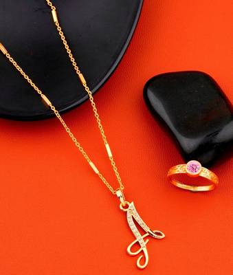 Jewel WORLD A name letter Diamond Pendant locket chain with pink