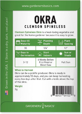 VibeX ® VLR-461 Clemson Spinless Okra Heirloom, Non-GMO Seed(100 per packet)
