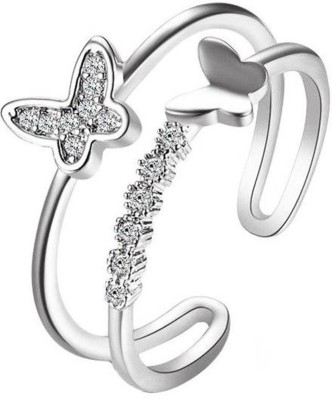 Stylish Colony Double Layer Dual Butterfly Shape Ring For Girls & Women Silver Adjustable Rings Stainless Steel Silver Plated Ring