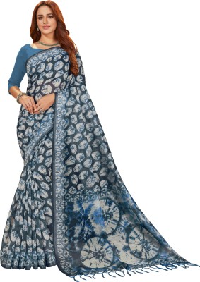 BAPS Self Design, Printed, Digital Print, Woven, Floral Print Bollywood Cotton Linen, Art Silk Saree(Light Blue)