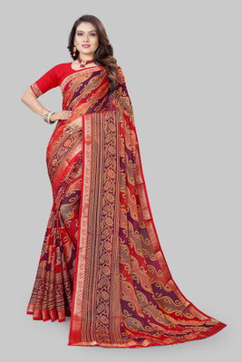 mahalaxmi fab Digital Print Bollywood Brasso Saree(Red, Blue)