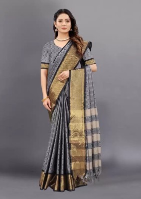 Juhi Collection Woven Banarasi Jacquard, Cotton Silk Saree(Cream)