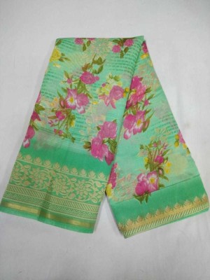 Guru Alankar Printed Daily Wear Silk Blend Saree(Light Green)