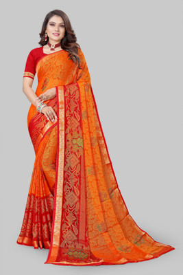 mahalaxmi fab Digital Print Bollywood Brasso Saree(Red, Orange)