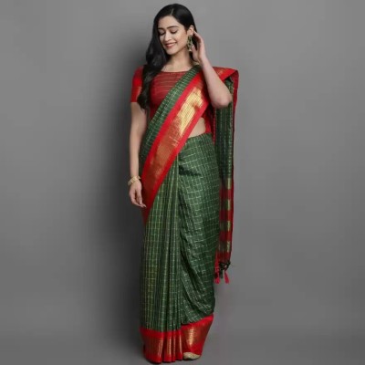 VRINDITA FASHION Striped Bollywood Pure Cotton Saree(Green)