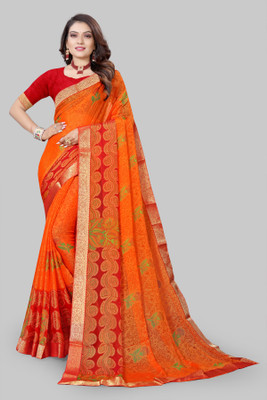 mahalaxmi fab Digital Print Bollywood Brasso Saree(Red, Orange)