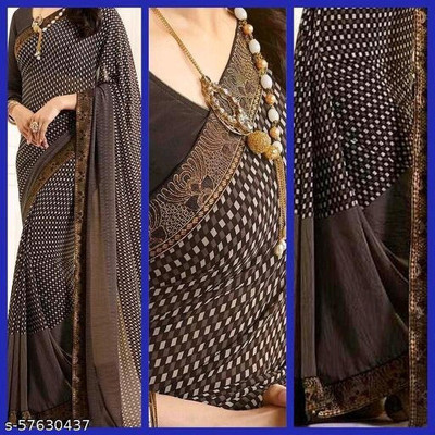 Queenswear Creation Printed, Paisley, Blocked Printed, Floral Print, Dyed Bollywood Georgette, Chiffon Saree(Brown)