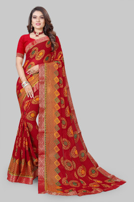 mahalaxmi fab Digital Print Bollywood Brasso Saree(Red, Maroon)