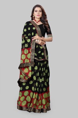 mahalaxmi fab Self Design Assam Silk Chiffon, Brasso Saree(Black, Light Green)