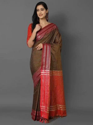 VRINDITA FASHION Checkered Chinnalapattu Pure Silk, Cotton Silk Saree(Brown)