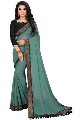 Om Sai Creation Solid/Plain Bollywood Georgette Saree(Blue)