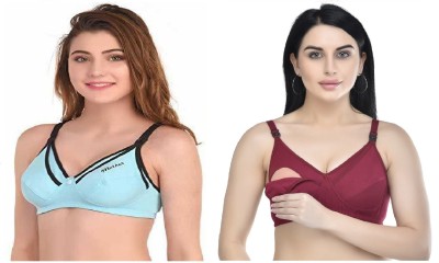 Desiprime Women Maternity/Nursing Non Padded Bra(Maroon, Light Blue)