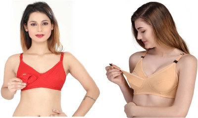 Zourt Women Maternity/Nursing Non Padded Bra(Red, Beige)