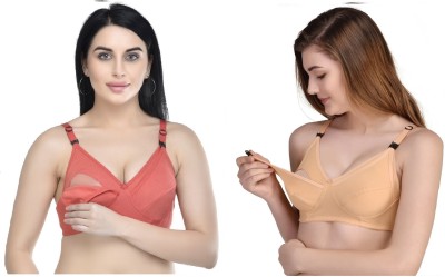 Zourt B Cup Feeding Bra Set of 2 Women Maternity/Nursing Non Padded Bra(Orange, Beige)