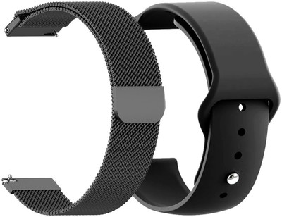 AOnes Pack of 2 Metal Chain Belt & Silicone Watch Strap for Aqfit W15 Smart Watch Strap(Black)