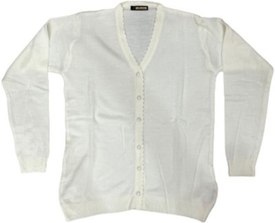 SR RAJIV Solid V Neck Casual Women White Sweater