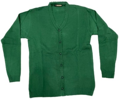 SR RAJIV Solid V Neck Casual Women Green Sweater