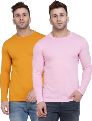 Kroptee Solid Men Round Neck Pink, Yellow T-Shirt