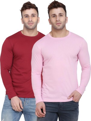 Kroptee Solid Men Round Neck Maroon, Pink T-Shirt