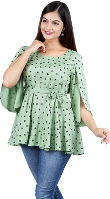 Flawless Casual Printed Women Green Top