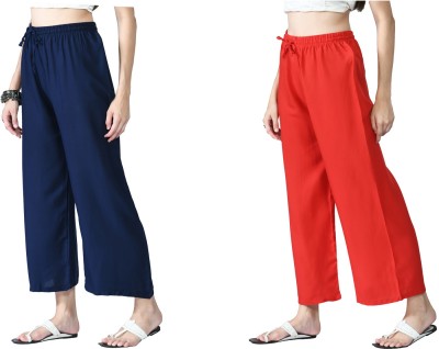 MTI FASHIONS Relaxed Women Blue, Red Trousers