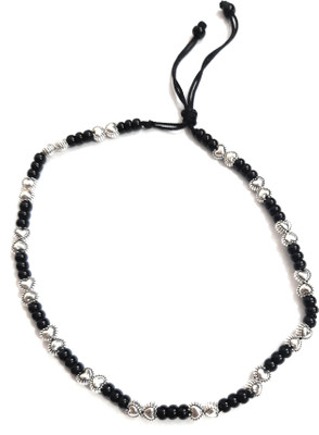 Shukrana MANMORA NEW DESIGN BLACK BEADS WITH SILVER SHADED HEARTS BLACK THREAD ANKLET Fabric Anklet