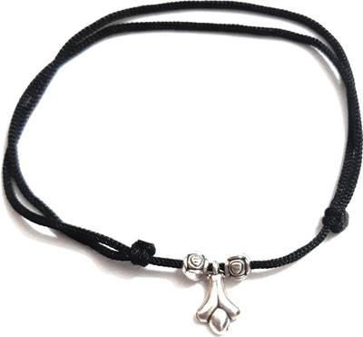 shukarana NEW HANDMADE SILVER SHADED ROSE BEADS BLACK THREAD ANKLET Fabric Anklet