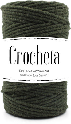 Crocheta 3Ply Twisted Macrame 4mm 50Mtr.Army Cotton Cord Dori Thread Macrame Pack Of 2.