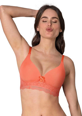 taabu Taabu 3/4th Coverage Bottom Lace wirefree Plunge Padded Bra- Orange Women Plunge Lightly Padded Bra(Orange)