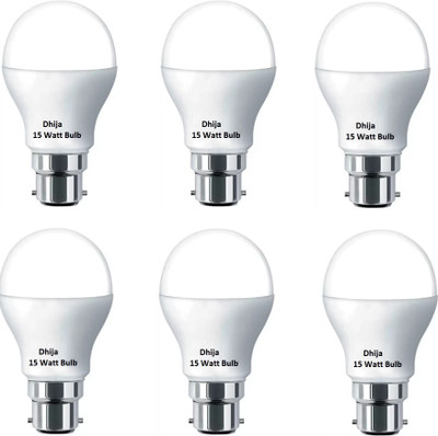 Dhija 15 W Basic Round B22 LED Bulb(White, Pack of 6)