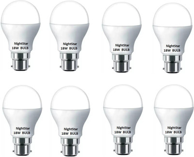 Nightstar 18 W Basic Round B22 LED Bulb(White, Pack of 8)