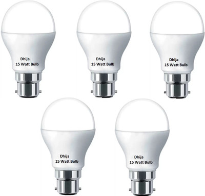 Dhija 15 W Basic Round B22 LED Bulb(White, Pack of 5)
