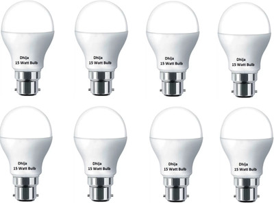 Dhija 15 W Basic Round B22 LED Bulb(White, Pack of 8)