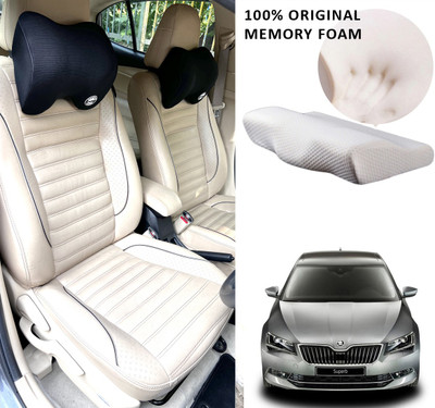 Oshotto Black Memory Foam Car Pillow Cushion for Skoda(Rectangular, Pack of 2)