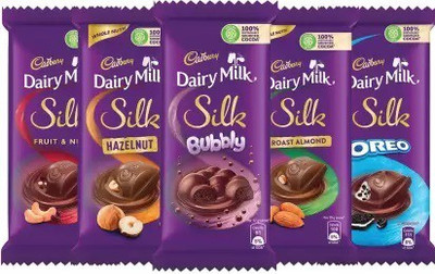 Cadbury Silk Small Oreo, Bubbly, R A, F &Nut, Hazelnut Bars(5 x 56.2 g)