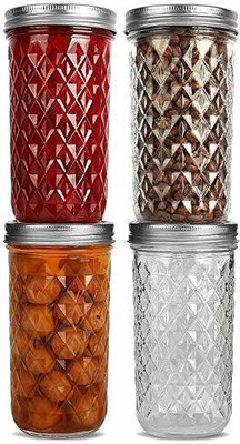 Ginoya Brothers Glass Pickle Jar  - 320 ml(Pack of 4, Clear)