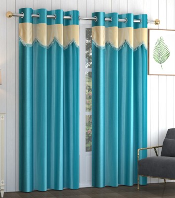DAKSH 274 cm (9 ft) Polyester Room Darkening Long Door Curtain (Pack Of 2)(Self Design, Aqua)